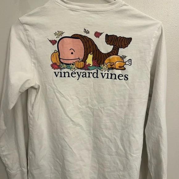 Vineyard Vines White holiday fall Graphic long sleeve Tee boys medium 12/14 - Picture 7 of 9